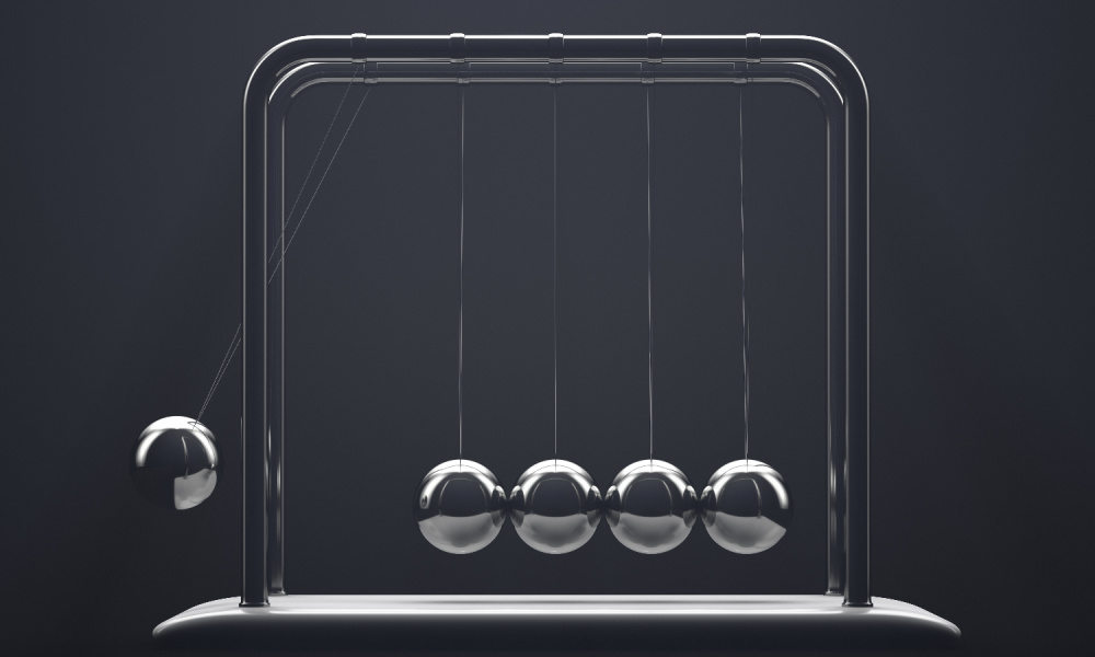 Newton's pendulum is a great example of inertia. It takes a big swing from one ball to get the others moving.